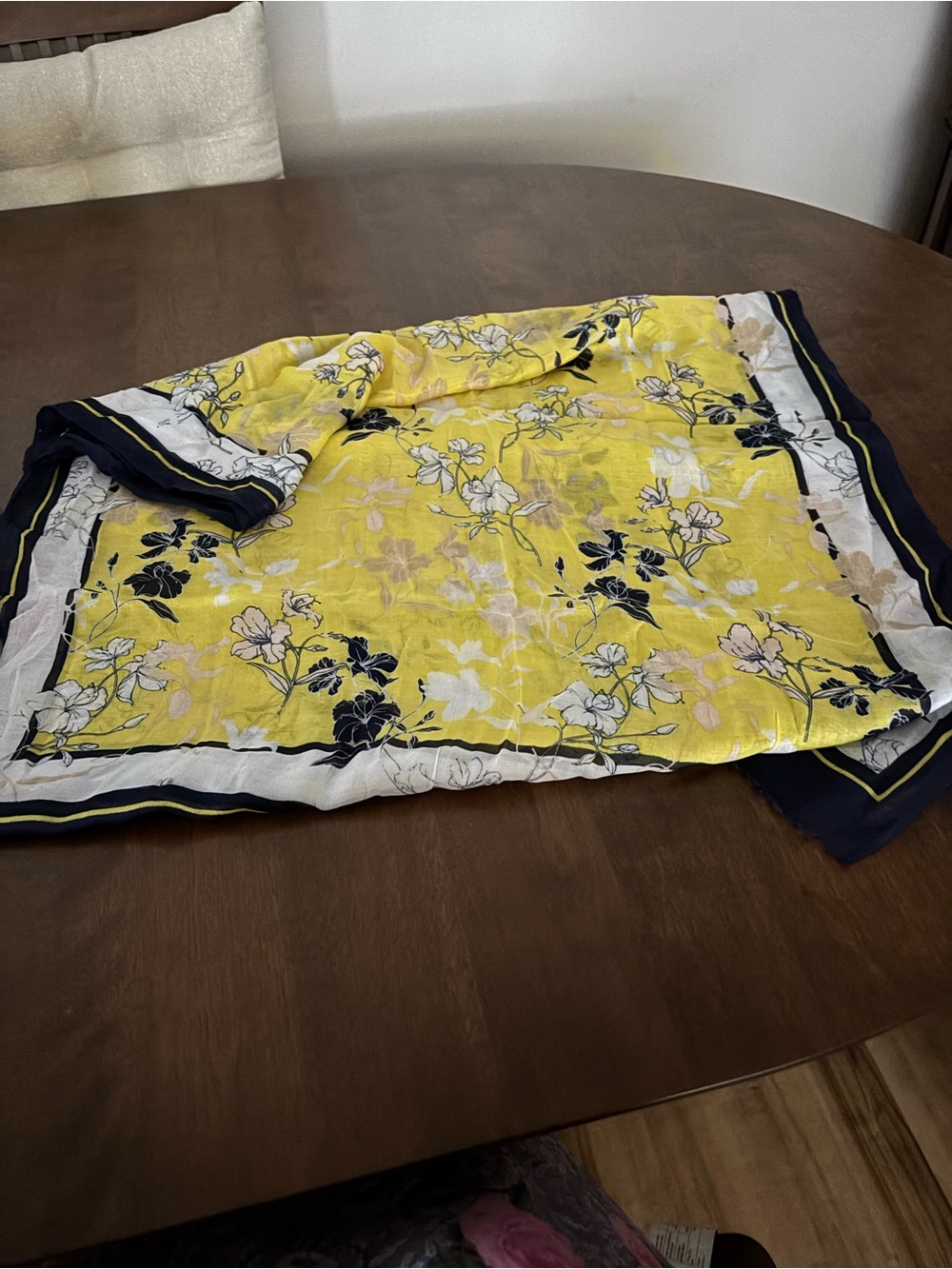 Yellow Floral Border Scarf Talbots Navy with Yellow Flowers